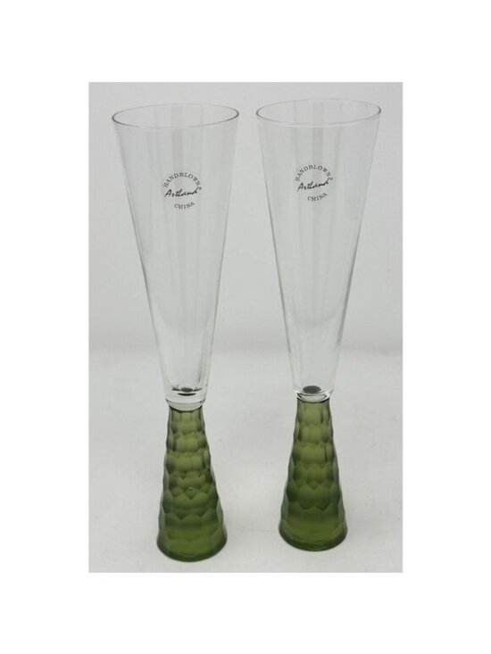 Artland Other - ARTLAND PRESCOTT Crystal Champagne Flutes Handblown Honeycomb GREEN Set of 2